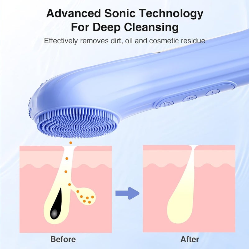 ERROWIN 5 Modes Silicone Face Scrubber, Waterproof Face Scrubber Exfoliator for Men & Women, Rechargeable Electric Facial Cleansing Brush for Deep Cleansing, Exfoliating, Massage (Blue) - Image 3